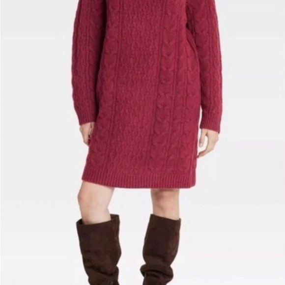Universal Thread Dresses & Skirts - Universal Thread Long Sleeve Cable Knit Dress - Burgundy